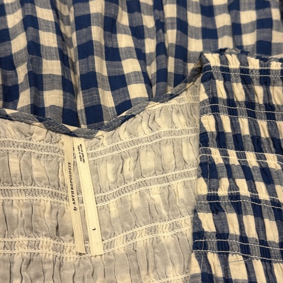 Anthropologie The Peregrine Midi Dress Blue Gingham Plaid Smocked Size L - Picture 4 of 9
